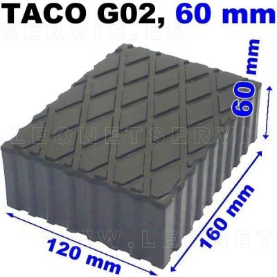 G02 Taco de goma 160x120 mm, altura 60 mm, para elevadores de taller