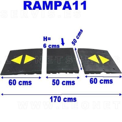Rampa de garaje o rampa de cochera de 170 cms. Fabricada en caucho macizo antideslizante. 1 kit.