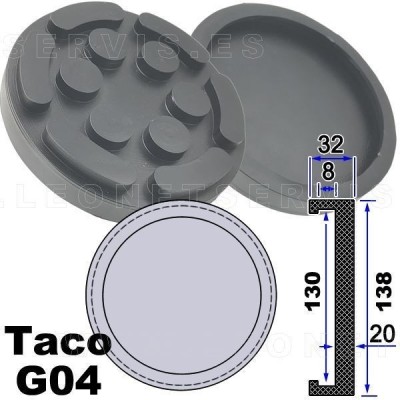 G04 Taco de goma para elevador de taller Cascos, AGM, Corghi, Automaq, Zippo, Consul, Weber, Fog, Dama...