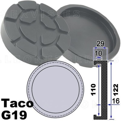 G19 Taco de goma para elevador Ravaglioli, Space, Sirio, Orlandini, Astra, Jarly...